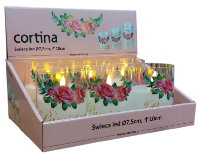 Świeca w tubie LED z aplikacją  15cm x 7,5cm - WW [6/48]   