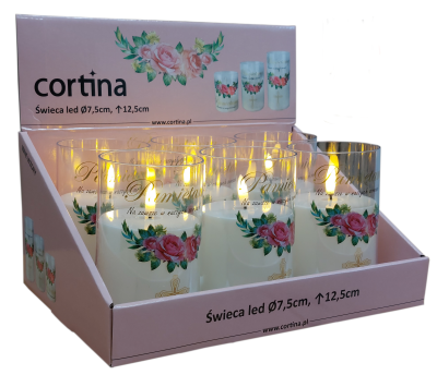 Świeca w tubie LED z aplikacją  12,5cm x 7,5cm - WW [6/48]   