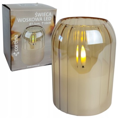 Szklana świeca woskowa LED 10 cm x 7,5 cm dekoracja złota [6/24]