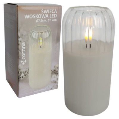 Szklana świeca woskowa LED 15 cm x 7,5 cm dekoracja biała [6/24]