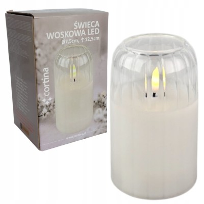 Szklana świeca woskowa LED 12,5 cm x 7,5 cm dekoracja biała [6/24]