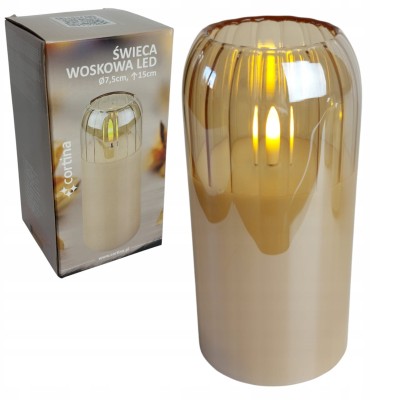 Szklana świeca woskowa  LED 15 cm x 7,5 cm złota [6/24]