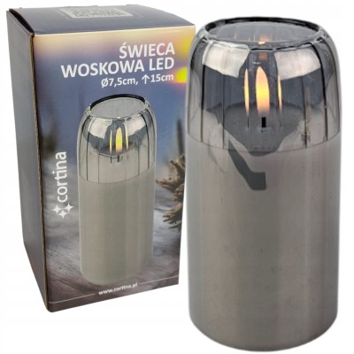 Szklana świeca woskowa LED 15 cm x 7,5 cm szara [6/24] 