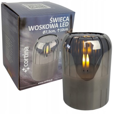 Szklana świeca woskowa LED 10 cm x 7,5 cm szara  [6/24]