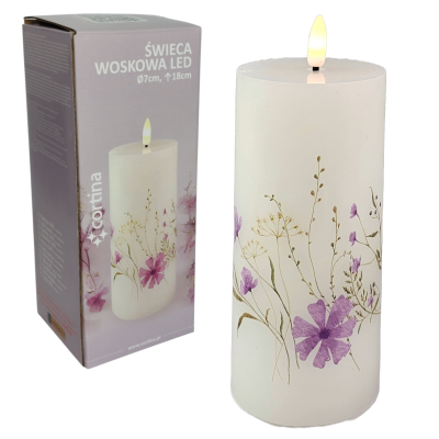 Świeca woskowa LED kwiatowa pink + blue 18 cm x 7 cm [6/24]