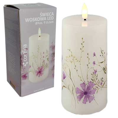 Świeca woskowa LED kwiatowa pink+blue 15,5 cm x 7cm [6/24]