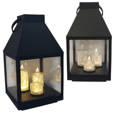 Latarenka LED z 3 świeczkami na baterie 25 cm - czarna [6/6] 