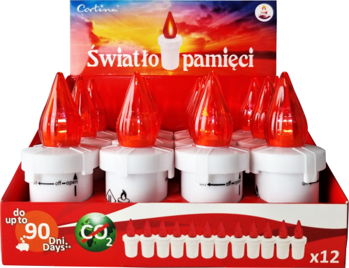 Wkłady memor Led do zniczy , zestaw wkładów 12 szt kolor czerwony.