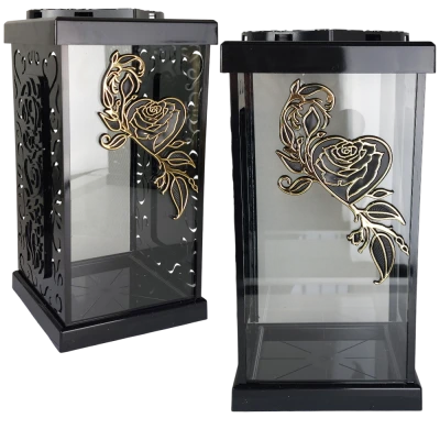 Znicz dekoracyjny z  motywem złotej róży w sercu 30 cm   