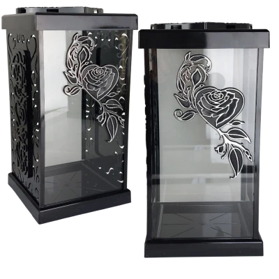 Znicz dekoracyjny z  motywem srebrnej róży w sercu 30 cm  