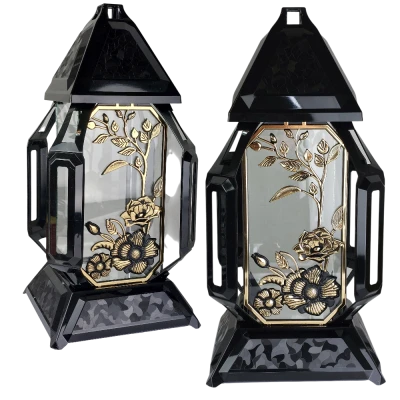 Znicz dekoracyjny z  motywem złotych kwiatów 37 cm  