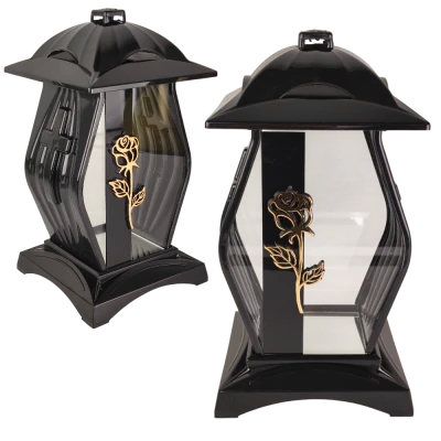 Znicz dekoracyjny z  motywem złotej róży  30 cm  