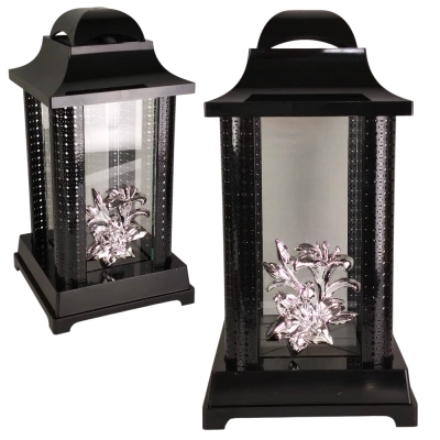 Znicz dekoracyjny z  motywem srebrnej lili  36 cm 