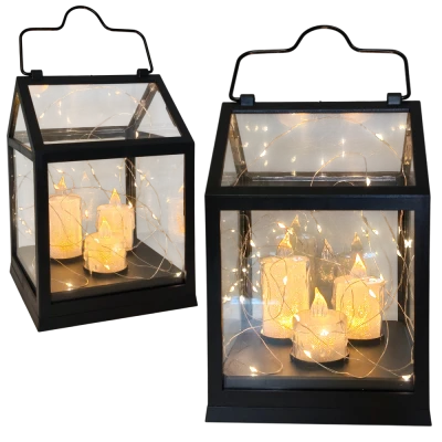 Latarenka z 3 świeczkami LED  - czarna [6/6] 