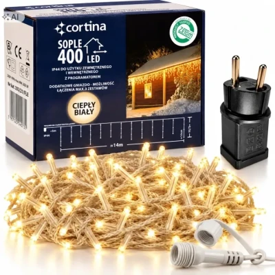 Lampki sople 400 LED zewnętrzne - WW [1/12]