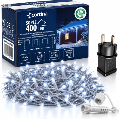 Lampki sople 400 LED zewnętrzne - CW [1/12]