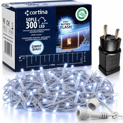 Lampki sople 300 LED zewnętrzne flash gniazdo - CW+CW [1/12]