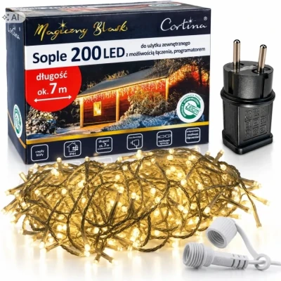 Lampki sople 200 LED zewnętrzne - WW [1/20]
