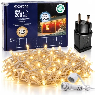 Lampki sople 200 LED zewnętrzne flash gniazdo - WW+CW  [1/12]