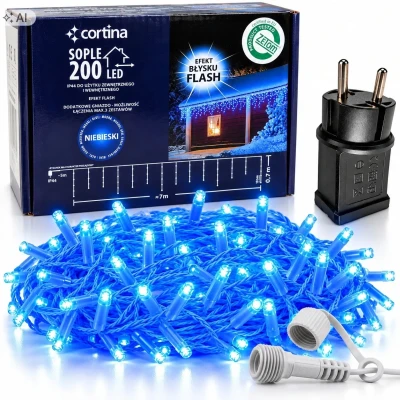 Lampki sople 200 LED zewnętrzne flash gniazdo -BLUE+CW [1/12]