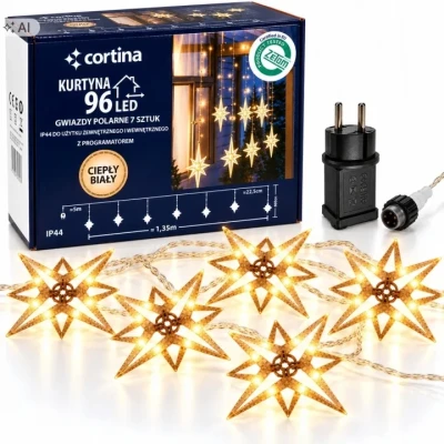 Lampki kurtyna gwiazdy polarne 96 LED - WW+TIMER [1/16]