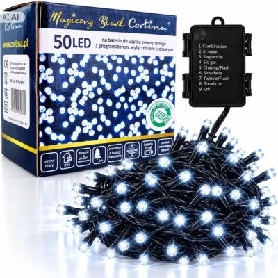 Lampki 50 LED zewnętrzne - CW + TIMER [12/12]