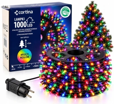 Lampki choinkowe na szpuli multikolor 1000 LED wew/zew IP44  - MULTIKOLOR [12/12]