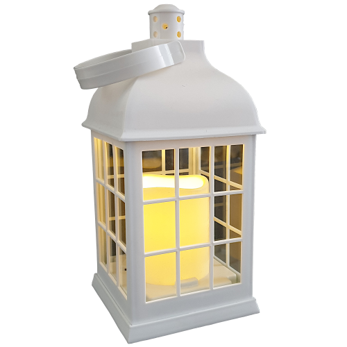 Latarenka lampion led z aniołkiem na baterie , kolor biały.