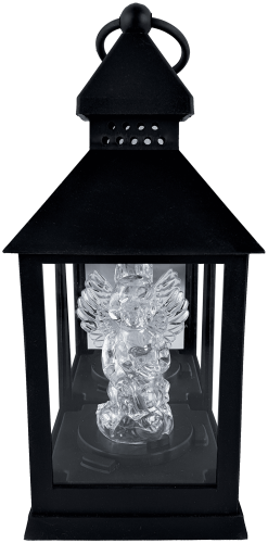 Latarenka lampion led z aniołkiem na baterie , kolor czarny.